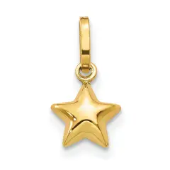 14K Gold Puffed Star Charm Celestial Jewelry 13mm Long X 6mm Wide Approx.