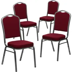 Emma and Oliver 4 Pack Crown Back Stacking Banquet Chair BurgundyFab/Silver