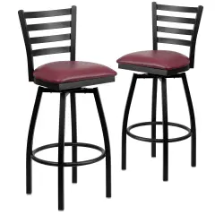 Emma and Oliver 2 Pack Ladder Back Swivel Metal Barstool BurgVYL/BlackMetal