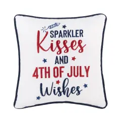 Patriotic "Sparkler Kisses & 4th of July Kisses" Embroidered Small/Petite Square Accent Pillow, 10" x 10"