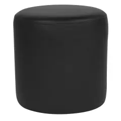 Emma and Oliver Upholstered Round Ottoman Pouf Black LeatherSoft