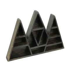 Dark Brown Wooden Geometric Triangle Crystal Display Shelf