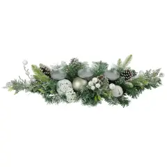 Northlight Frosted Pine and Pinecones with Laced Ornaments Christmas Triple Candle Holder - 32" White