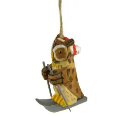 Gallerie II 3.5" Brown and Yellow Holiday Collections Wooden Owl Skiing Christmas Ornament
