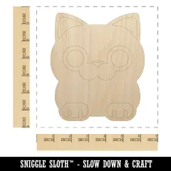 Round Cat Sitting Unfinished Wood Shape Piece Cutout for DIY Craft Projects