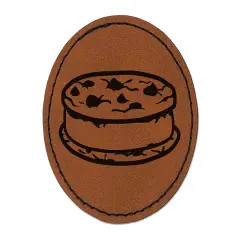 Cookie Ice Cream Sandwich Dessert Round Iron-On Engraved Faux Leather Patch Applique - 2.5" Brown