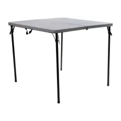 Emma and Oliver 2.83-Foot Square Bi-Fold Plastic Folding Table with Carrying Handle Gray