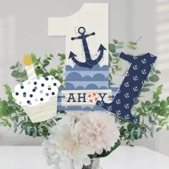 Big Dot of Happiness 1st Birthday Ahoy - Nautical - First Birthday Party Centerpiece Sticks - Table Toppers - Set of 15