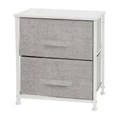 Emma and Oliver 2 Drawer Storage Stand with Wood Top & Dark Fabric Pull Drawers White/Gray