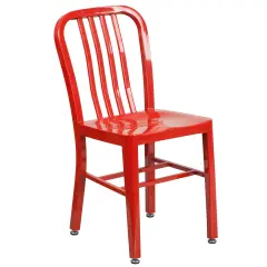 Merrick Lane Santorini 18 Inch Galvanized Steel Indoor/Outdoor Dining Chair with Slatted Back And Powder Coated Finish Red