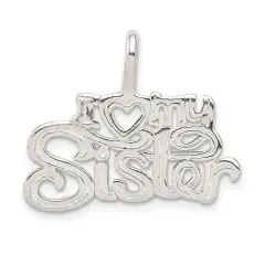 Sterling Silver I Love My Sister Pendant Charm Jewelry 20mm x 25mm