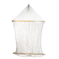 Northlight Lattice Macrame Netted Hammock with Wooden Bars - 78" x 59" - White
