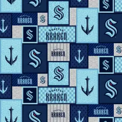 Sykel Enterprises NHL Team Fleece Blanket Fabric-Seattle Kraken Patch Design Fleece Fabric