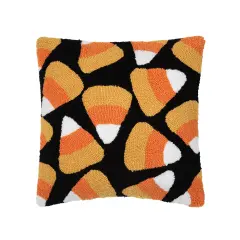 Candy Corn Halloween Hooked Pillow, 18" x 18"
