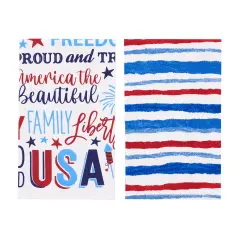 Patriotic Stripe 100% Cotton Kitchen Dishtowels Set of 2 - 4th of July