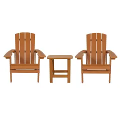 Merrick Lane Set of 2 Riviera All-Weather Adirondack Patio Chairs with Matching Side Table Teak