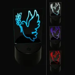 Peace Dove with Olive Branch 3D Illusion LED Night Light Sign Nightstand Desk Lamp
