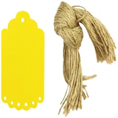 Wrapables 10 Gift Tags with Free Cut Strings, Scalloped Edge Yellow Small