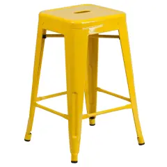 Merrick Lane Newark Series Backless Metal Stool with Square Seat for Indoor-Outdoor Use Yellow