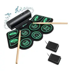 Electronic Drum Set with 2 Build-in Stereo Speakers for Kids Green