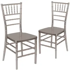 Emma and Oliver 2 Pack PREMIUM Resin Stacking Chiavari Chair Pewter