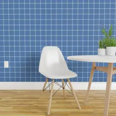 Peel & Stick Wallpaper 2FT Wide Minimal Check Simple Plaid Cornflower Blue Grid Windowpane Custom Removable Wallpaper by Spoonflower