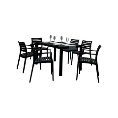 Luxury Commercial Living 7-Piece Black Patio Dining Set with Armchairs 55"