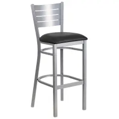 Emma and Oliver Silver Slat Back Metal Restaurant Dining Barstool BlackVinyl/Silver
