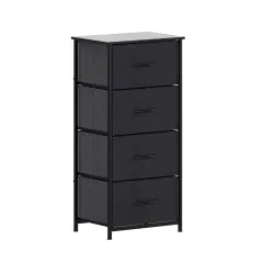 Emma and Oliver Marley 4 Drawer Storage Dresser with Cast Iron Frame, Wood Top and Easy Pull Fabric Drawers with Wooden Handles BlackDrawer/Black