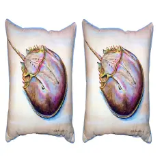 Pair Of Betsy Drake Horseshoe Crab Small Outdoor/Indoor Pillows 11 X 14