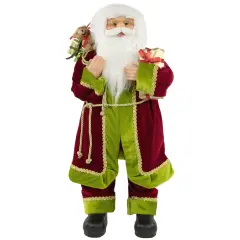 Northlight 24" Red and Bright Green Standing Santa with Presents Christmas Figure