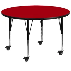 Emma and Oliver Mobile 42" Round Laminate Adjustable Preschool Activity Table Red