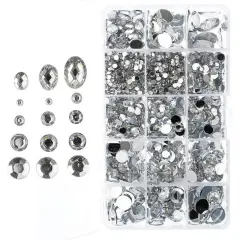 John Bead Crystal Assorted Round & Oval Acrylic Flat Back Rhinestones Box