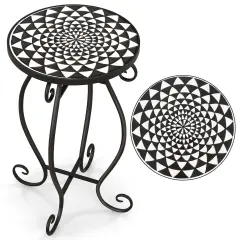 Costway Mosaic Outdoor Side Table, Round End Table with Weather Resistant Ceramic Tile Tabletop