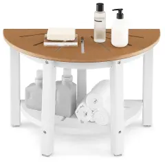 Costway Heavy Duty Waterproof HDPE Semicircular Shower Bench 2-Tier Bath Spa Bench Off White & Brown