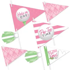 Big Dot of Happiness Golf Girl - Triangle Pink Birthday Party or Baby Shower Photo Props - Pennant Flag Centerpieces - Set of 20