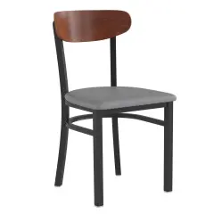 Emma and Oliver Yara Industrial Dining Chair with Rolled Steel Frame and Solid Wood Seat - 500 lbs. Static Weight Capacity WalnutBack/GrayVinyl