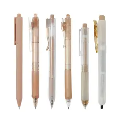 Wrapables Retractable Rollerball Pens and Highlighter Set, 0.5mm Black Gel Ink Pens for Home, Office, Stationery (Set of 6) Brown