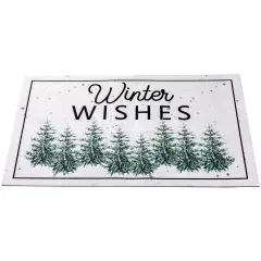 Northlight Pine Trees "Winter Wishes" Christmas Doormat 29" x 17" White