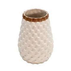 Kingston Living Textured Ceramic Vase - 9" - White and Brown