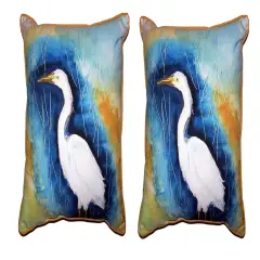 Pair of Betsy Drake Great Egret Left Small Pillows 12 X 12