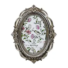 BLYBH Vintage Oval Picture Frame 2.5x3.5 Retro Photo Frames, Tabletop & Wall Hanging Ornate Antique Picture Frame with High Definition Glass, Silver