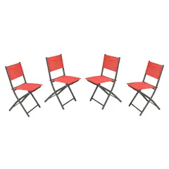 Merrick Lane Bardwell Set of 4 Versatile Flex Comfort Indoor/Outdoor Fold Chairs with Metal Frames Red