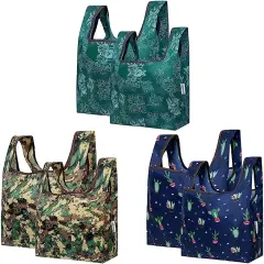 Wrapables JoliBag Collection Reusable Shopping Bag (Set of 6) Green Camo, Cactus