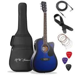 Jameson Guitars Full Size Thinline Acoustic Electric Guitar with Free Gig Bag Case & Picks Blue