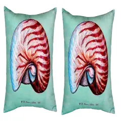 Pair of Betsy Drake Nautilus - Teal No Cord Pillows