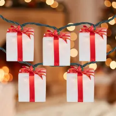 Northlight Bow Wrapped Presents Christmas Light Set - Clear - 7.5' Green Wire - 10ct White