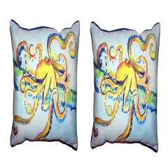 Pair Of Betsy Drake Crazy Octopus Small Outdoor/Indoor Pillows 11 X 14