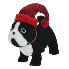 Northlight Plush Standing Bulldog with Striped Hat and Collar Christmas Decoration - 11.5" Black