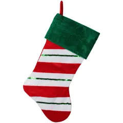 Northlight 18" Green and Red Velvet Sequin Stripe Stocking